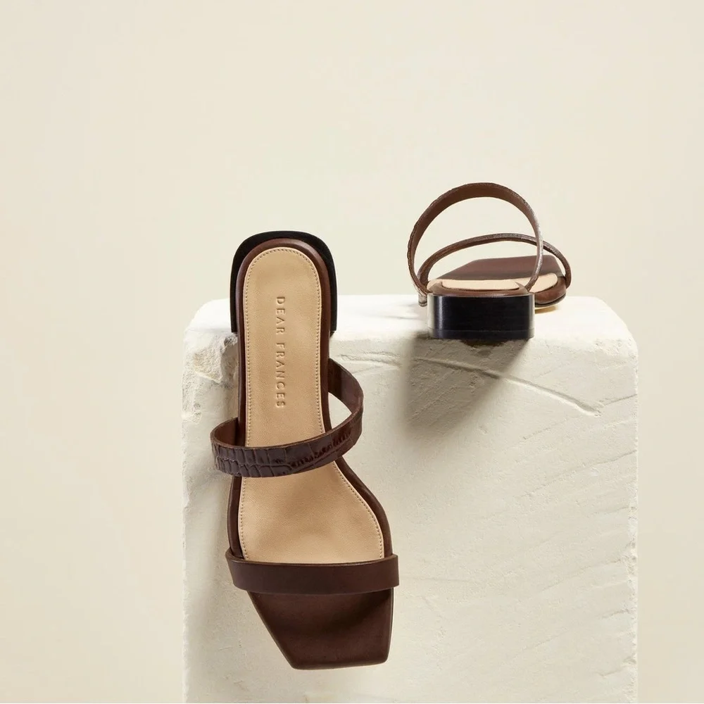Dear Frances | Breeze Sandal Croc Brown Two Strap - Picture 3 of 5